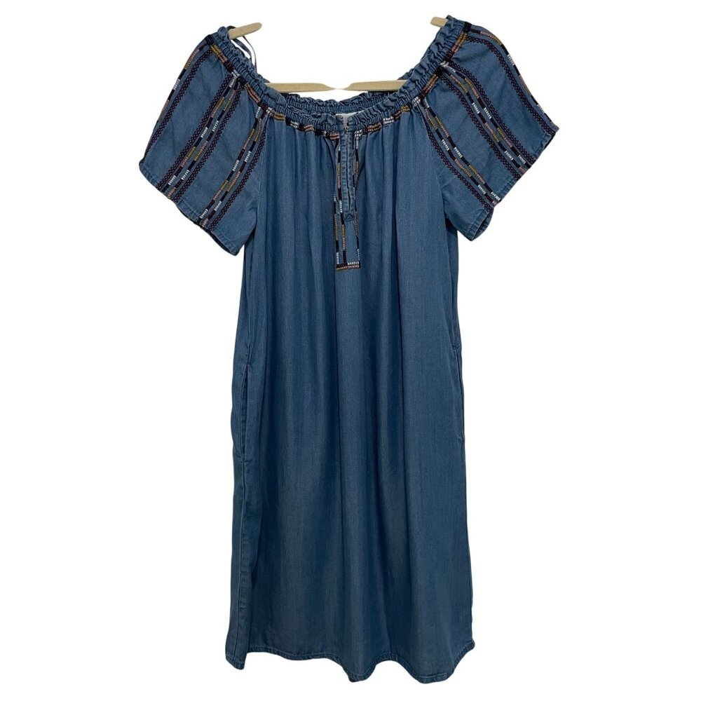 Knox Rose Shift Dress Women‎ Size S Blue Embroidered Off Shoulder Boho Western